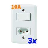 KIT 3 Interruptores simples + tomada 10A 4x2 - Tramontina Lux2 